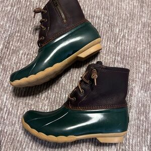 Sperry Women's Top Sider Saltwater Leather Duck Rain Boots Brown Green size 6
